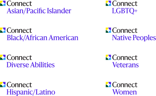 A list of AryX Markets’s Connectivity Groups: Asian/Pacific Islander; Black/African American; Diverse Abilities; Hispanic/Latino; LGBTQ+; Native Peoples; Veterans; Women.